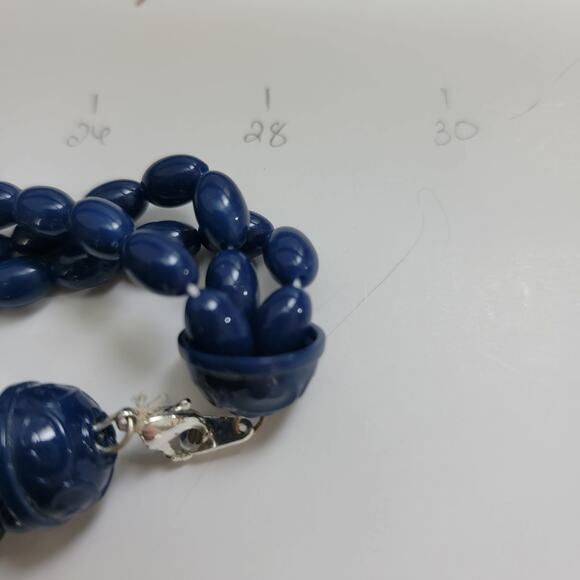 Vintage Multi Strand Navy Blue Beaded Necklace with Decorative Clasp Statement - Picture 10 of 10